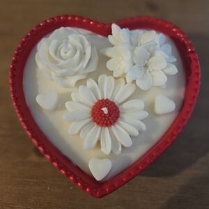 Heart-Shaped Floral Candle 3 Wick - Red and White